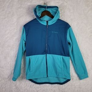 Lg Columbia Youth Girls Blue Full Zip Fleece Knit Hoodie Outdoor Athleisure